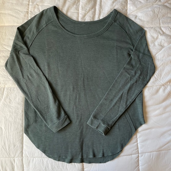 Green Long Sleeve Waffle Shirt - Picture 1 of 4
